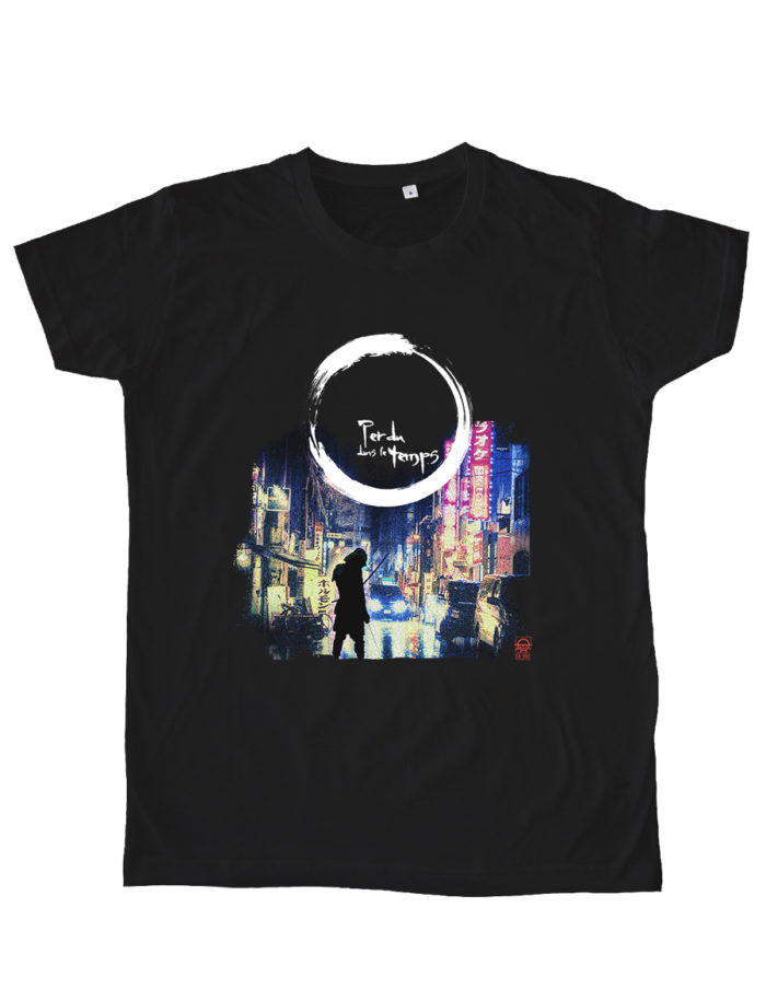 T-shirt homme noir cintré, modèle Perdu dans le temps