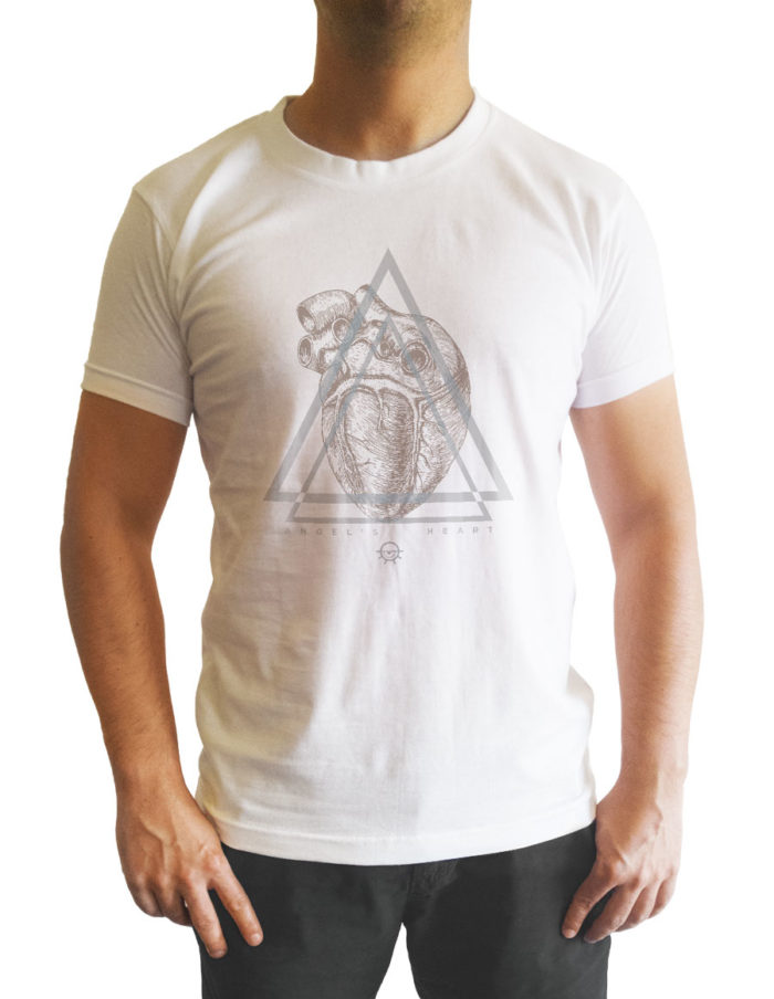 Tshirt homme blanc cintré, imprimé angel heart vu de face