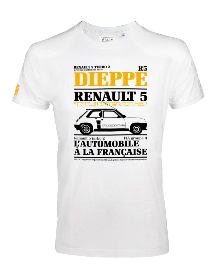 t shirt blanc Renault 5 Turbo dos plat de face